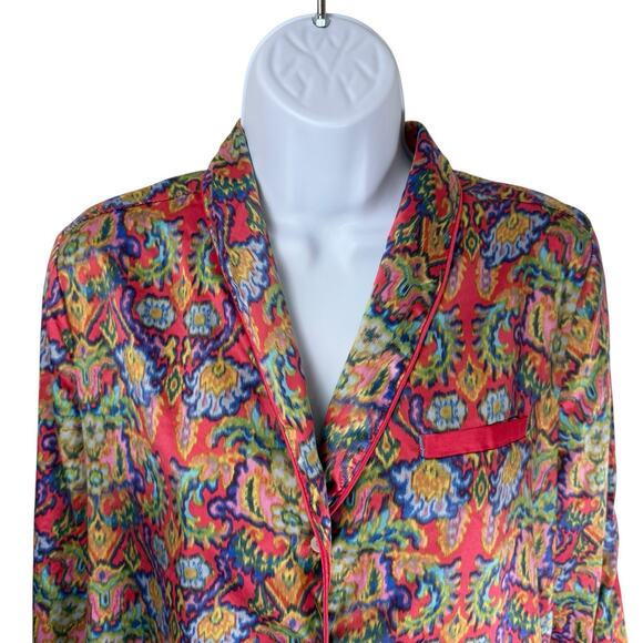 Anthropologie Eloise Lounge PJ Set Medium Satin Floral Flowy Boho Artsy - Picture 2 of 14